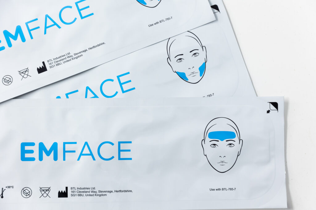 Emface packages lined up for a facialist near you in Sandy Springs to use on patients